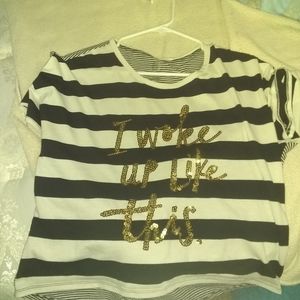 Black and white striped with gold sequins t-shirt
